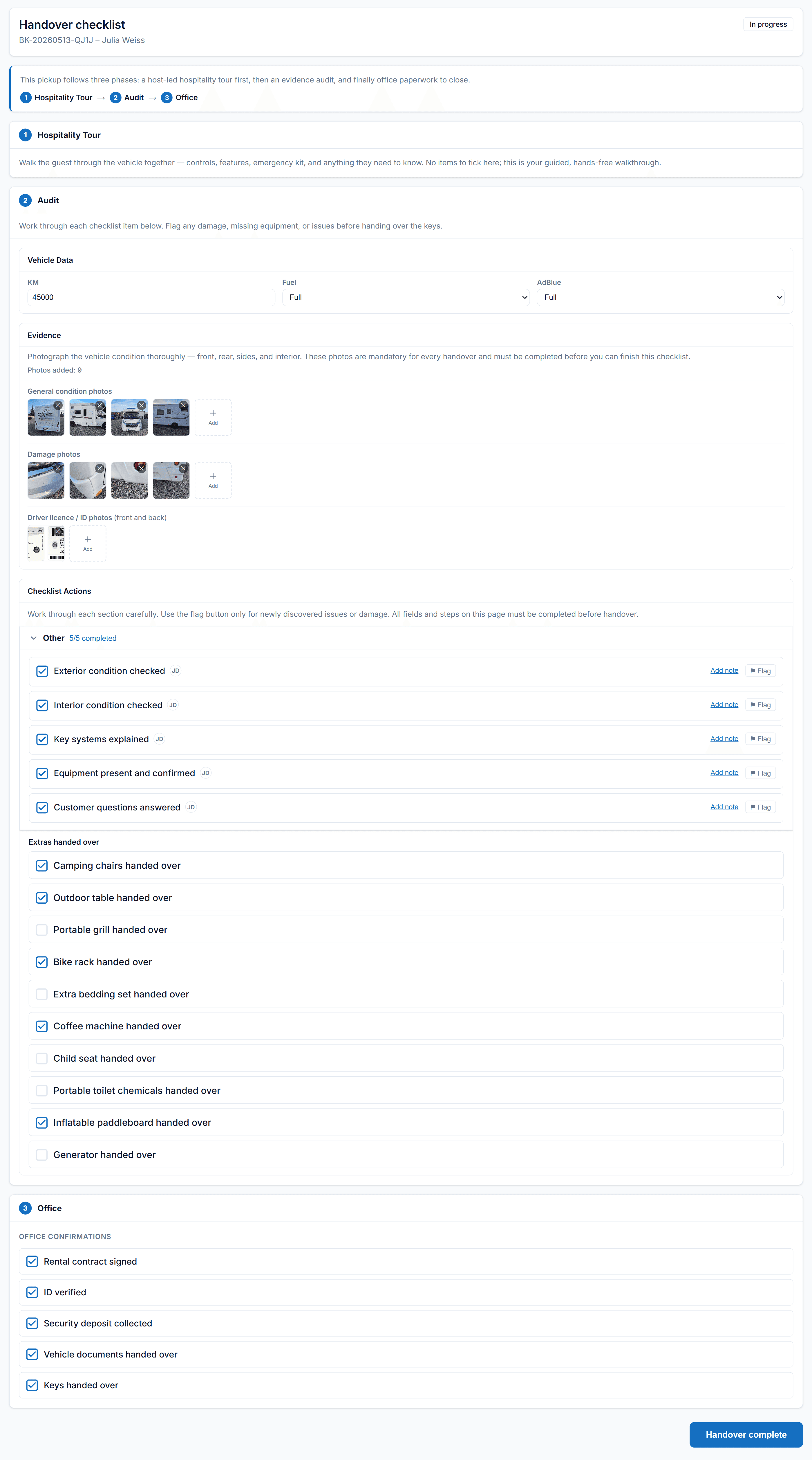 CamperFlow mobile checklist