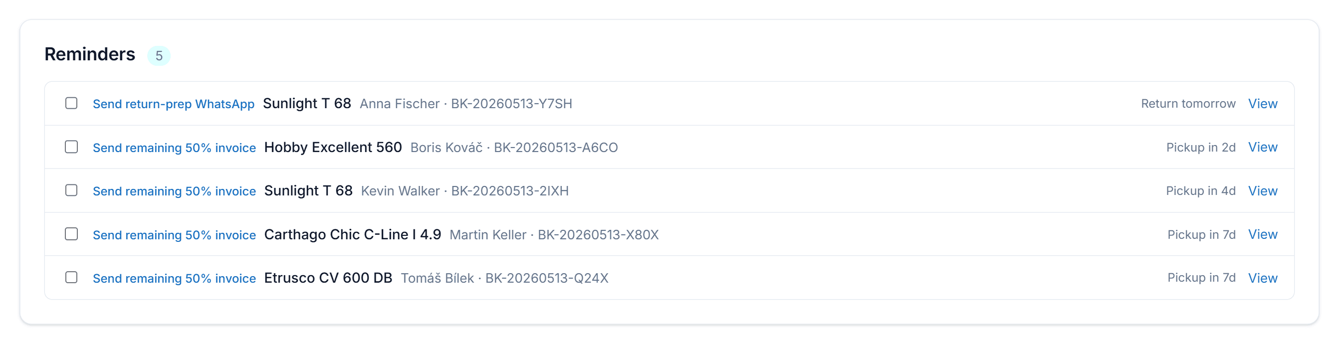 CamperFlow automated reminders — pre-pickup, return, and guest communications sent automatically